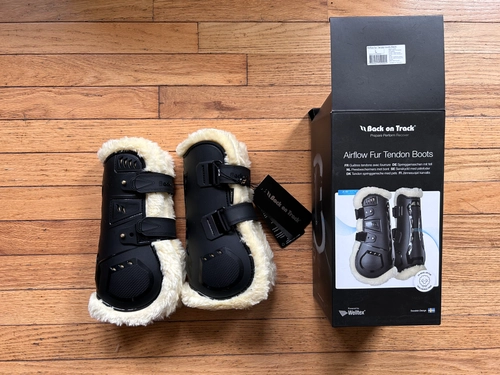 Large Black Sheepskin Lined Back On Track Boots