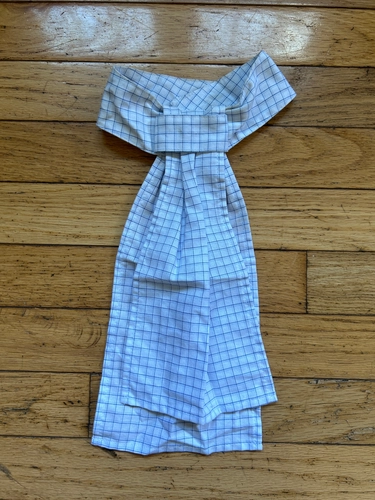 Pretied Stock Tie White W/ Blue Plaid
