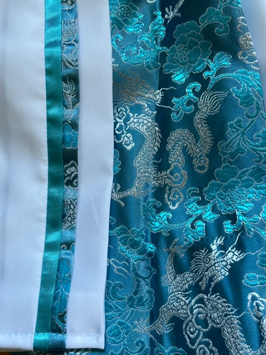 Stock Tie Silk White W/ Teal Dragon Pattern